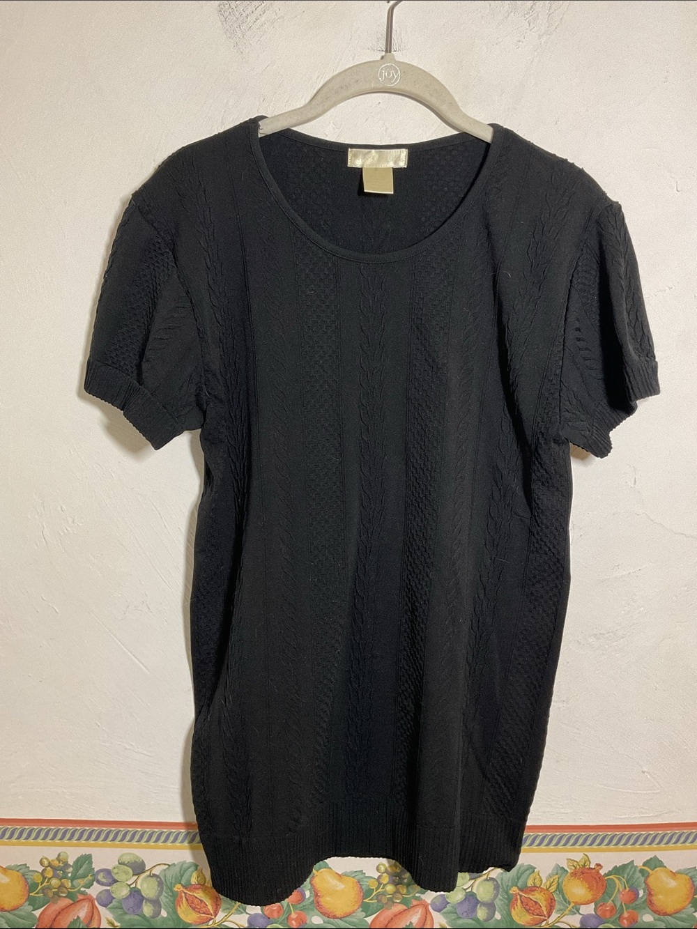 Sugar & Rose Black Cable & Textured Knit Short Sleeve Sweater Top Size OS